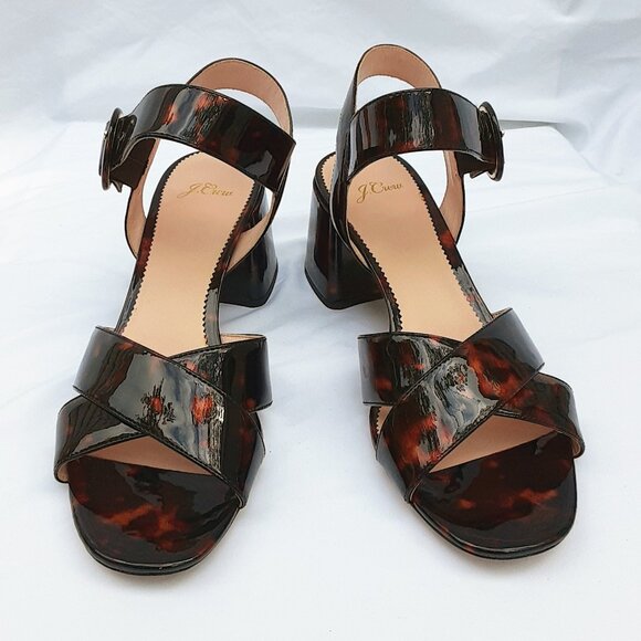 J. CREW Penny Tortoise Patent Leather Ankle Strap Buckle Sandal | Size 10.5 - Picture 2 of 13